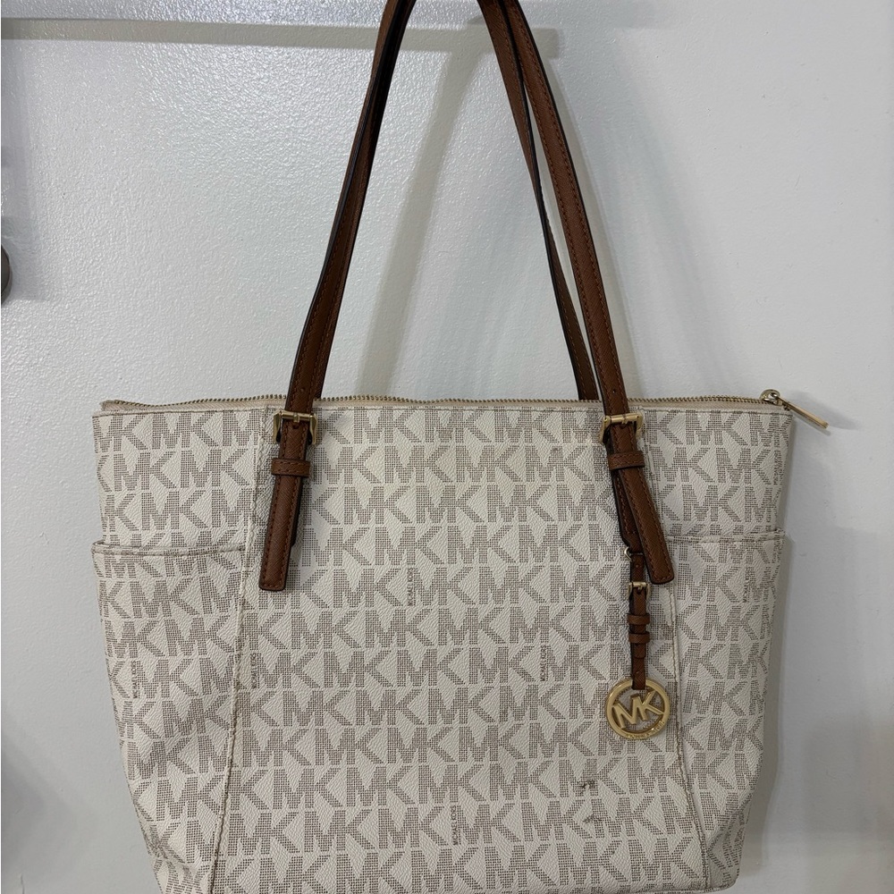 Michael Kors Cream and Brown Tote Bag